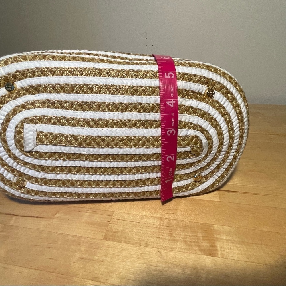 Eric Javits Straw Tan White Stripe Dame Bucket Bag - Picture 14 of 16